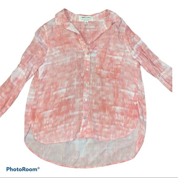 Anthropologie Cloth & Stone Pink & White Marine Button Down Top Blouse Medium - Picture 5 of 9